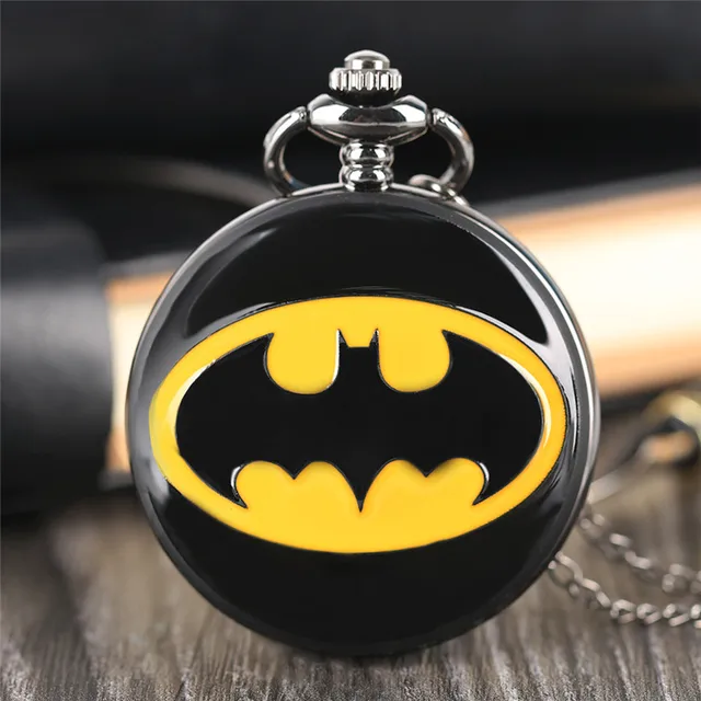 Classic Batman Logo Pocket Watch Black Smooth Cover Pendant Chain Superhero Comi Classic Batman Logo Pocket Watch Black Smooth Cover Pendant Chain Superhero Comi