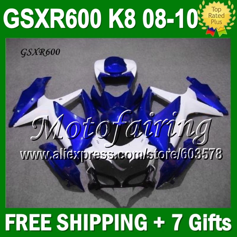 

7gifts For SUZUKI K8 GSX R600 Blue white 08 09 10 JM376 GSX-R600 GSXR600 GSXR 600 2008 2009 2010 Fairing glossy blue white