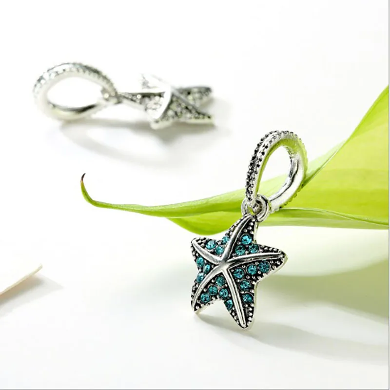 Fit charms plata de ley 925 браслет Ювелирная бижутерия с кристаллом Шарм горка Pendantss Морская звезда бусины в античном стиле DGB458