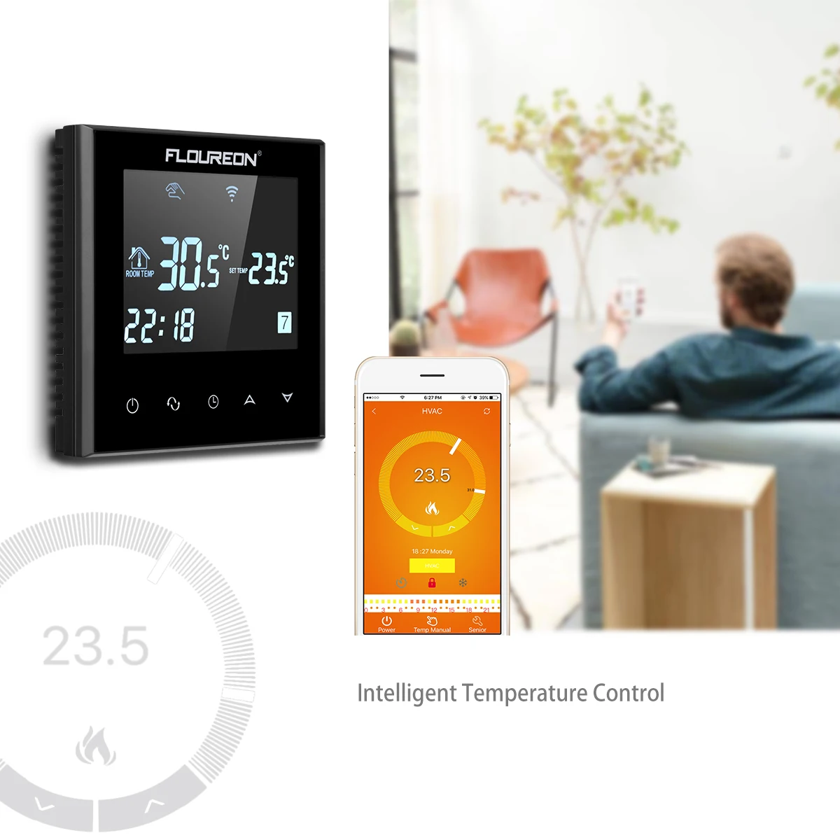 Floureon Smart Wi Fi Еженедельный программируемый термостат с большим сенсорным экраном