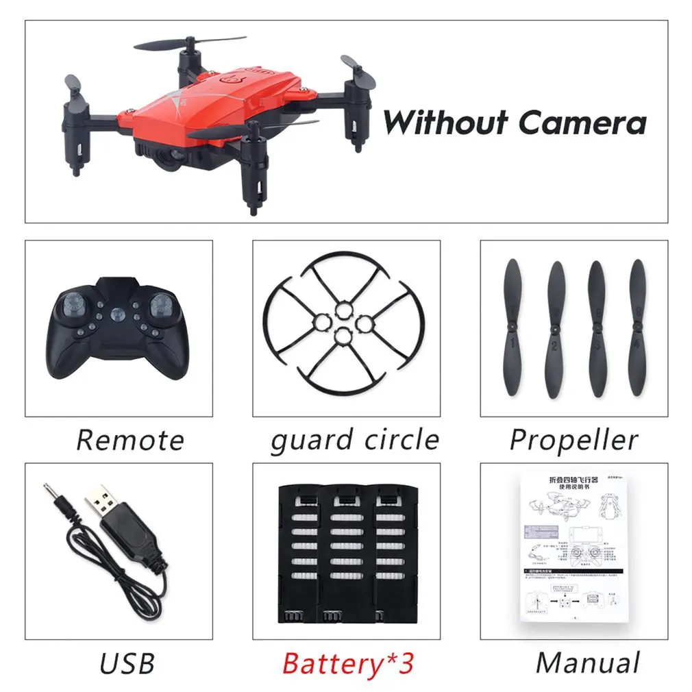 LF602 2,4G wifi FPV мини складной Радиоуправляемый Дрон 2.0MP/0.3MP камера Дрон Безголовый Квадрокоптер фотографии видео передача в реальном времени - Цвет: no camera 3 red