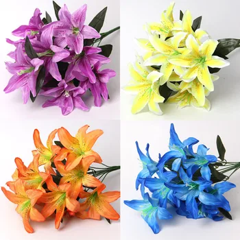 

1Bunch Multicolor Artificial Lily Flower Bouquet Fake Flowers Bridal Flower for Wedding Wreath Decoration wedding Decoration