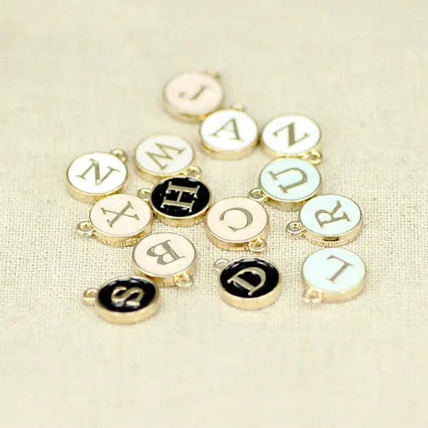 

10pcs 12*14mm Double-Sided Pink Black White Blue Enamel Initial Charms Letter Alphabet Charm For Jewelry Making Findings