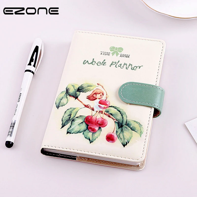 

EZONE Cute Cartoon Notebook PU Cover Note Book Printed Kawaii Thumb Girl Notepad Traveler Journey Diary School Office Supply