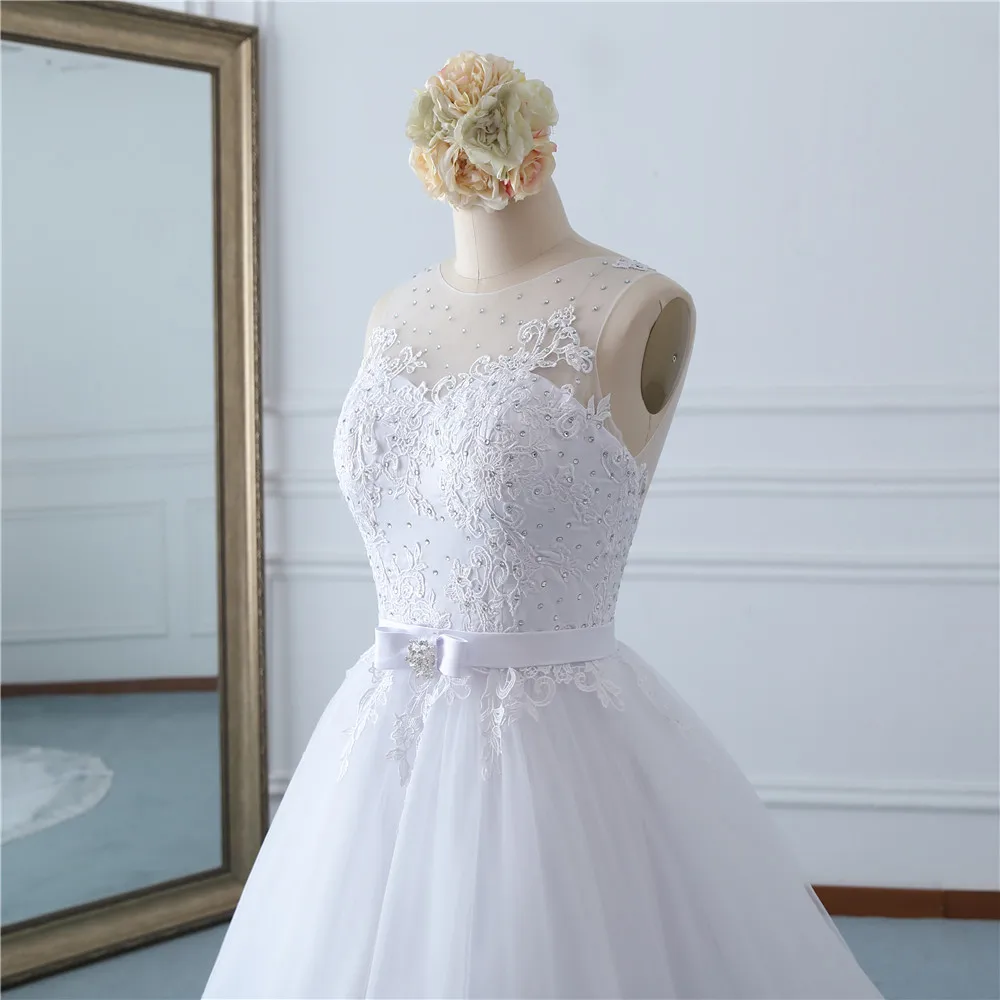 Fansmile Тюль Mariage Vestido De Noiva белые кружевные свадебные платья размера плюс Длинный Шлейф Свадебные платья невесты платье FSM-454T