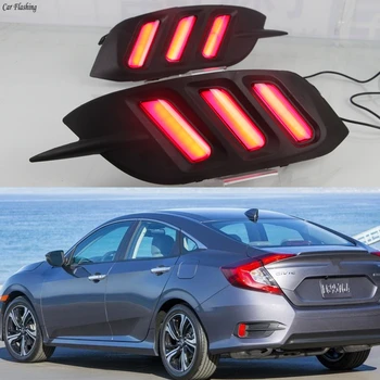 

2Pcs Car Multi-function LED Reflector Lamp Rear Fog Lamp Rear Bumper Light driving Brake Lights For Honda Civic 2016 2017 2018
