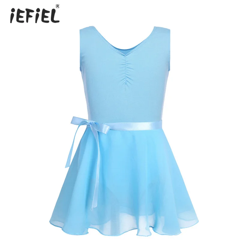 

Kids Girls Cotton Sleeveless Ballet Dress Dance Beautiful Gymnastics Leotard with Chiffon Tied Skirt Outfit Stylish Set SZ 3-14
