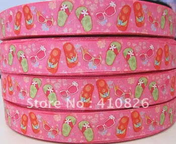 

Q&N ribbon wholesale/OEM 7/8inch 22mm slippers sunglasses print grosgrain ribbon 50yds/roll free shipping