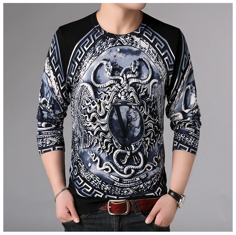 Autumn Men'S Sweater Knitted Sweaters Vintage Man Streetwear Sweater Men Retro Big Size Man Snake Print Knitted Pullover Spring (6)