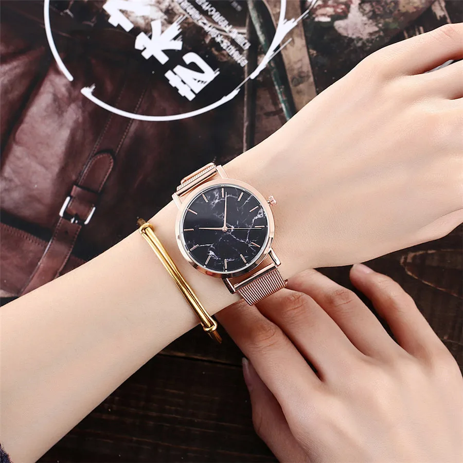 

Vansvar Brand Fashion Luxury Silver Gold Mesh Band Creative Marble Wrist Watch 2019 Women Quartz Watches Gift Relogio Feminino Q