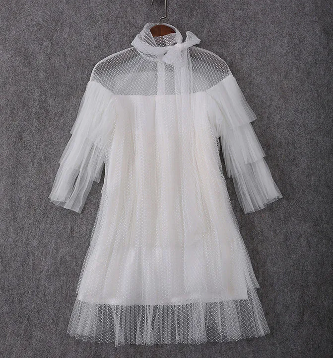 Высококачественное новое модное Сетчатое подиумное Платье женское с расклешенными рукавами перспективное Каскадное газовое многослойное платье лолиты