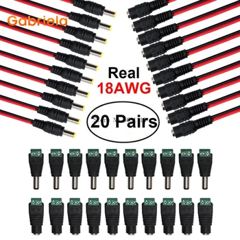 

18AWG 43x2pcs Wires 10 Pairs DC Power Pigtail Cable 12V 5A Male & Female +10 Pairs DC Power Jack Plug Adapter Connector for CCTV