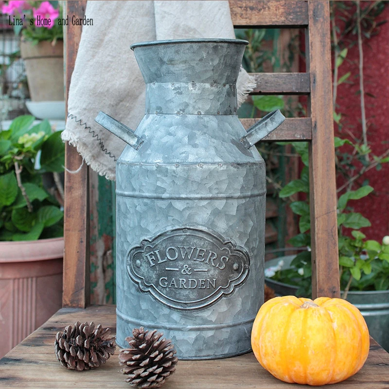 antique vintage flower arrange decorative handmade galvanized zinc milk can pot (6)