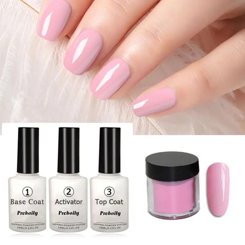 

4 in 1 Bright Nude Pink Colors Dipping Powder Tool Kits Set 10g/Box 16ml Base Top Coat Activator Dip Powders Nails Color