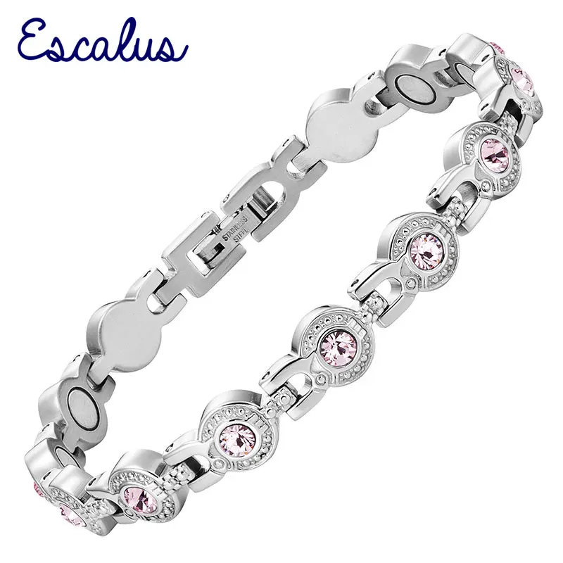 

Women Silver Magnetic Stainless Steel Bracelet Lovely Pink 13pcs Branded Crystal Bangle Ladies Free Shipping Hong Kong Post