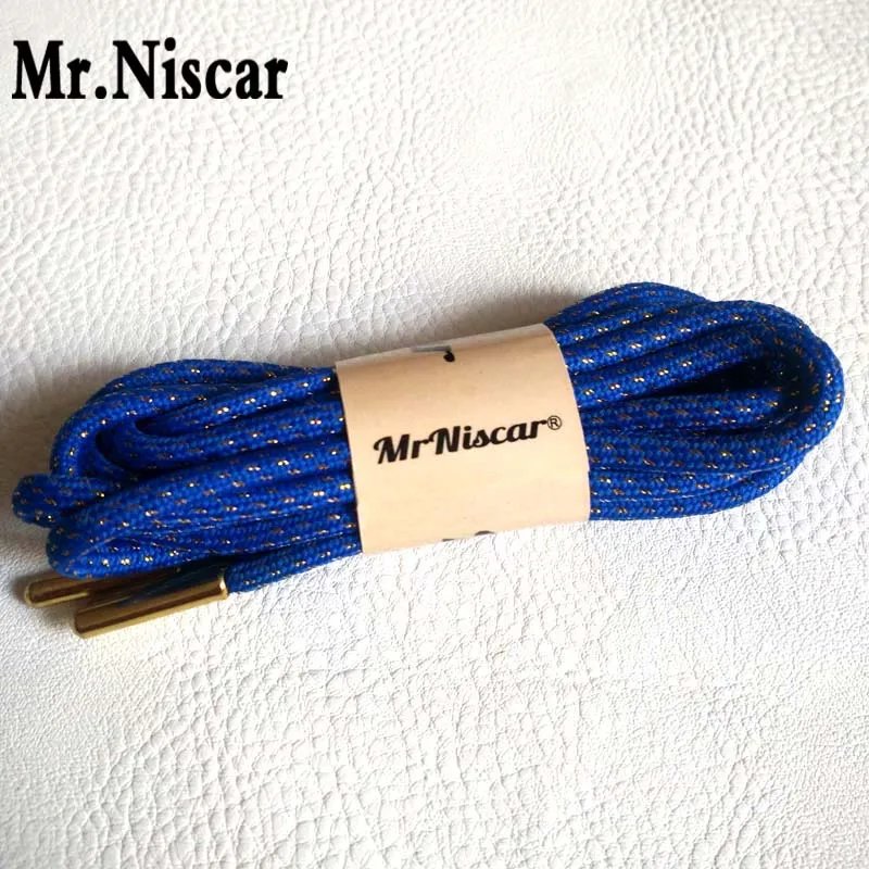 

Mr.Niscar 5 Pair Blue Round Polyester Shoelaces Metal Head Gold Wire Hiking Walking Camping Shoe Laces Skate Bootlace Shoestring