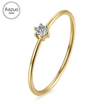 

Aazuo 100% 18K Yellow Gold(Au750) Real Diamonds Prong Setting Ring for Woman Charm Jewelry Fashion Love Gift For Woman Birthday