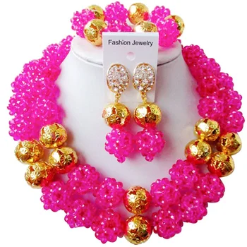 

Pretty Fuchsia Pink Crystal African Style Party and Daily Necklace Jewelry Sets for Ladies 2C-SJJS-12