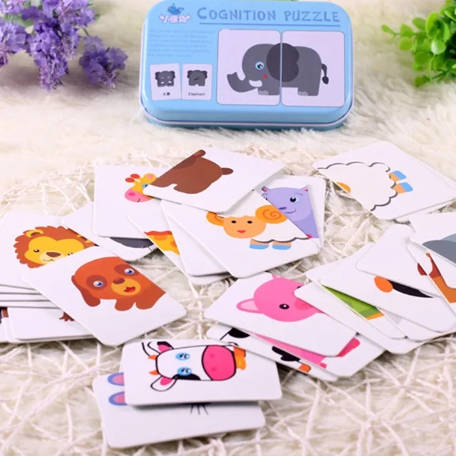 Baby Toys Montessori wooden Cognitive Pair Puzzle Card Toy For Kids Learning Education Vehicle/Fruit/Animal/Life Set Puzzle Gift 2