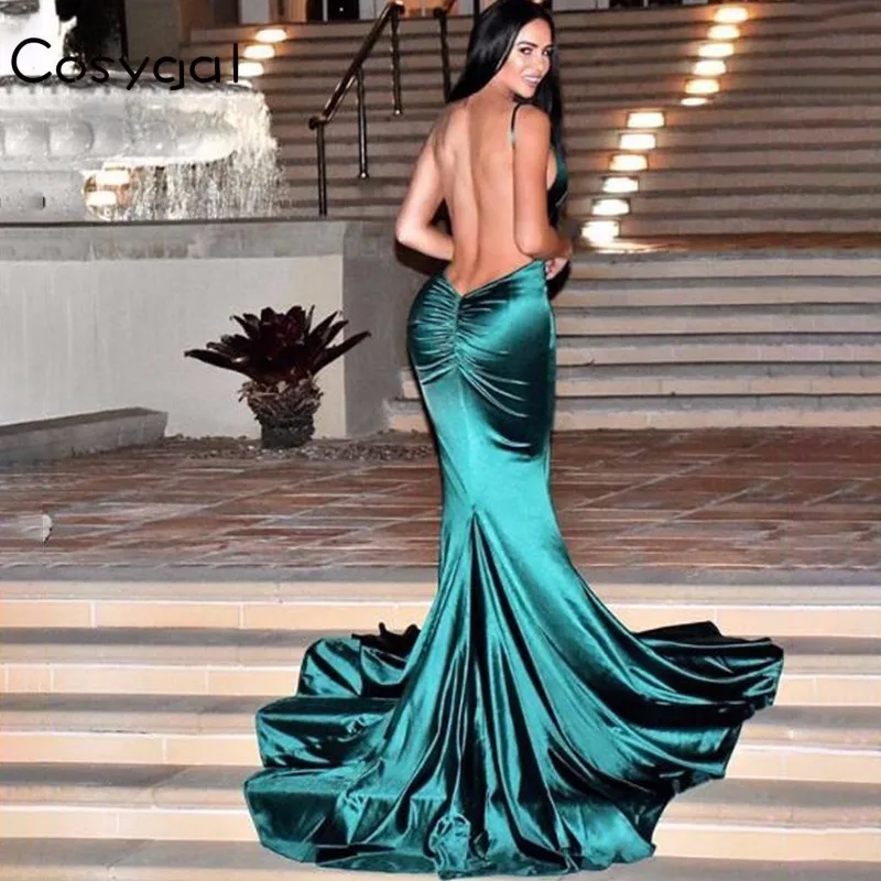 

COSYGAL 2018 Summer Solid Long Dress Deep V Neck Blackless Women Floor Length Dress Evening Party Night Maxi Dresses Wholesale