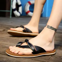 Новинка 2018 г. летние мужские шлепанцы модная Корейская Нескользящие пляжная обувь размер 39-44 мягкие плоские сандалии человек белый черный