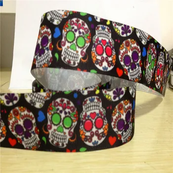 

9 16 22 25 38 50 75 mm width skull Printed Grosgrain Ribbon or Satin Ribbon F095