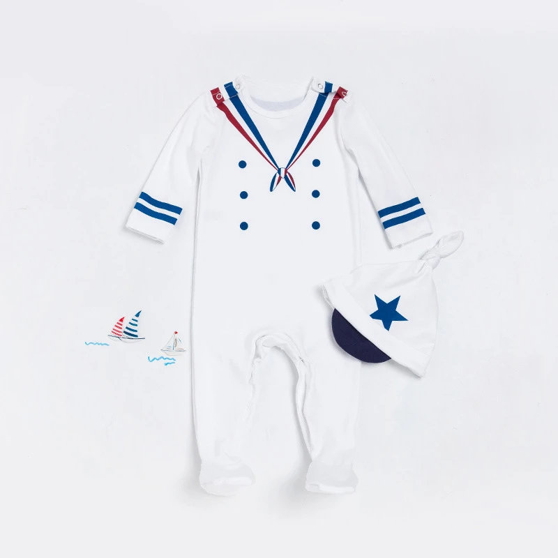Toddler Baby Boy Bodysuits White Navy Sailor Uniforms Overalls Winter