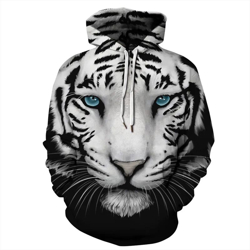 

SOSHIRL 3D White Black Lion Hoodies Women/men's Casual Pullover Fashion Hipster Sportwear Flame Cat Cool Jumper Dark Tiger Tops