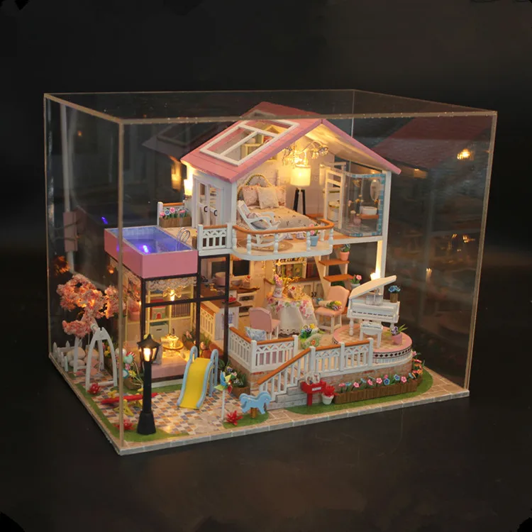 

Sweet Words DIY House With Furniture Music Light Cover Car Miniature Model Dollhouse Gift Decoration Toy For Children Friends