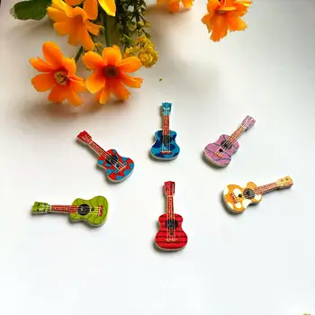 

20/50Pcs/lot Mixed Color Cute guitar Multicolor Botones 2 Holes Wooden Printing Buttons Sewing Accessories Scrapbooking