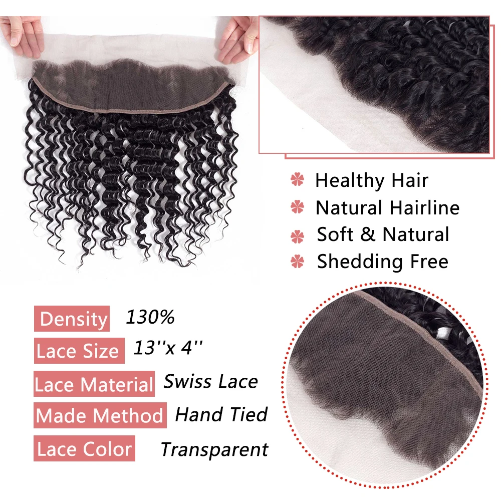LS hair Indian Hair Extensions Deep Wave Ear To Ear Lace Frontal 13*4 Closure With Baby Hair Pre Plucked Closure Remy Human Hair