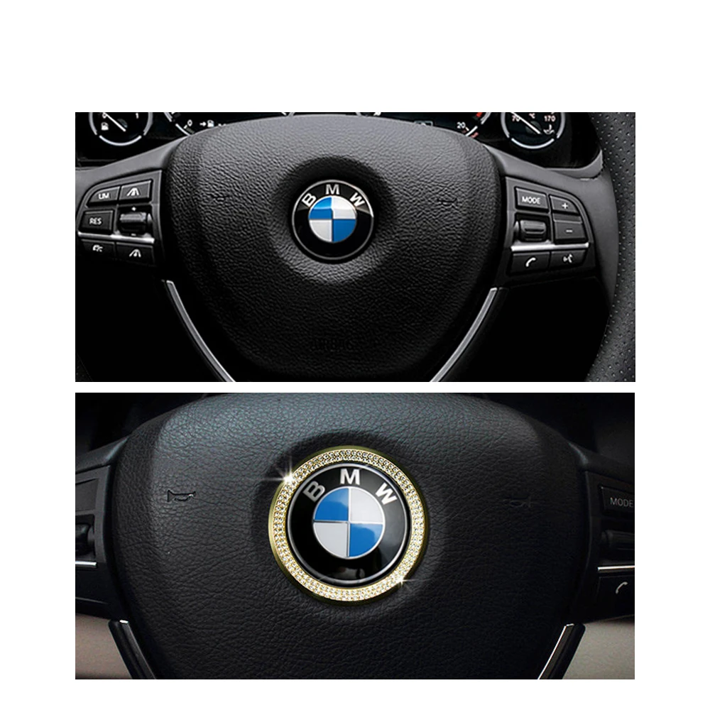 Аксессуары для BMW с логотипом на рулевом колесе, Чехлы, наклейки, украшения для интерьера, 3, 4, 5, 6, серия, X3, X5, кристалл