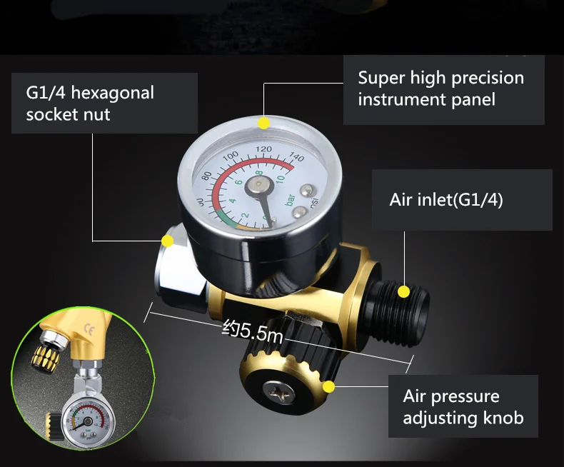 Универсальный металлический распылитель Air Давление регулятор датчик 0-0.10Mpa G1/4 регулируемый предохранительный регулирующий Давление регулятор