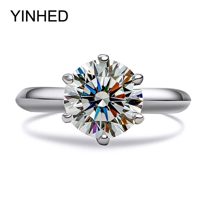 90 OFF YINHED Genuine 925 Sterling Silver Wedding Rings for Women 2 Carat Cubic Zirconia CZ