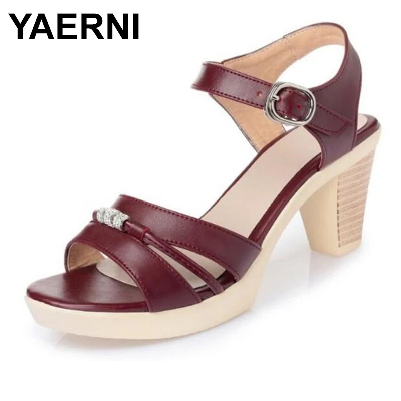 

YAERNI Sandals Summer Women Shoes Sandals 2019 New fashion Rhinestone High Heel Sandals Real Leather Shoes Woman SandalsE903
