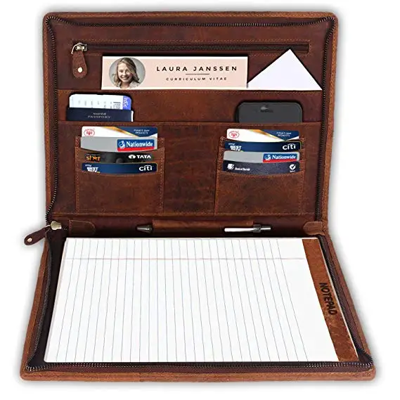 A4 кожа Padfolio-кожаный портфель линованный блокнот Размер-iPad Органайзер папка для мужчин и женщин коричневый
