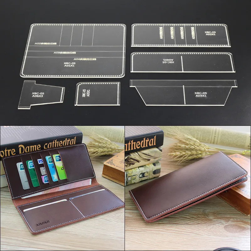 1Set Long Wallet Acrylic Template Leather Stencil Pattern DIY Leather Craft Tools Cutting Model ...