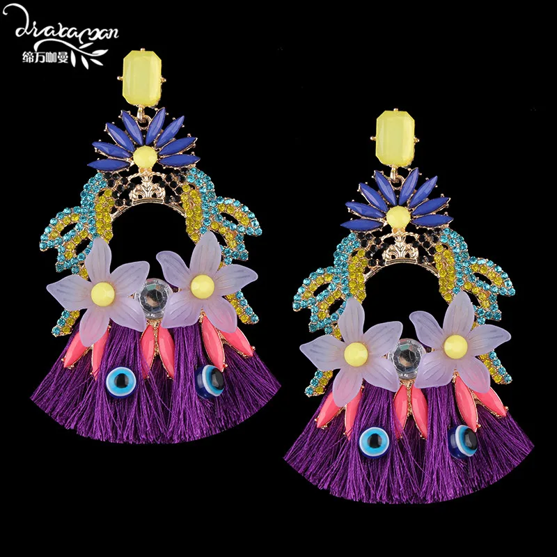 Hot Dvacaman Large Tel Earrings Ethnic Flower Drop Dvacaman Large Tel Earrings Ethnic Flower Drop Women Indian Bridal Crystal Statement Handmade Jewelry Ag69