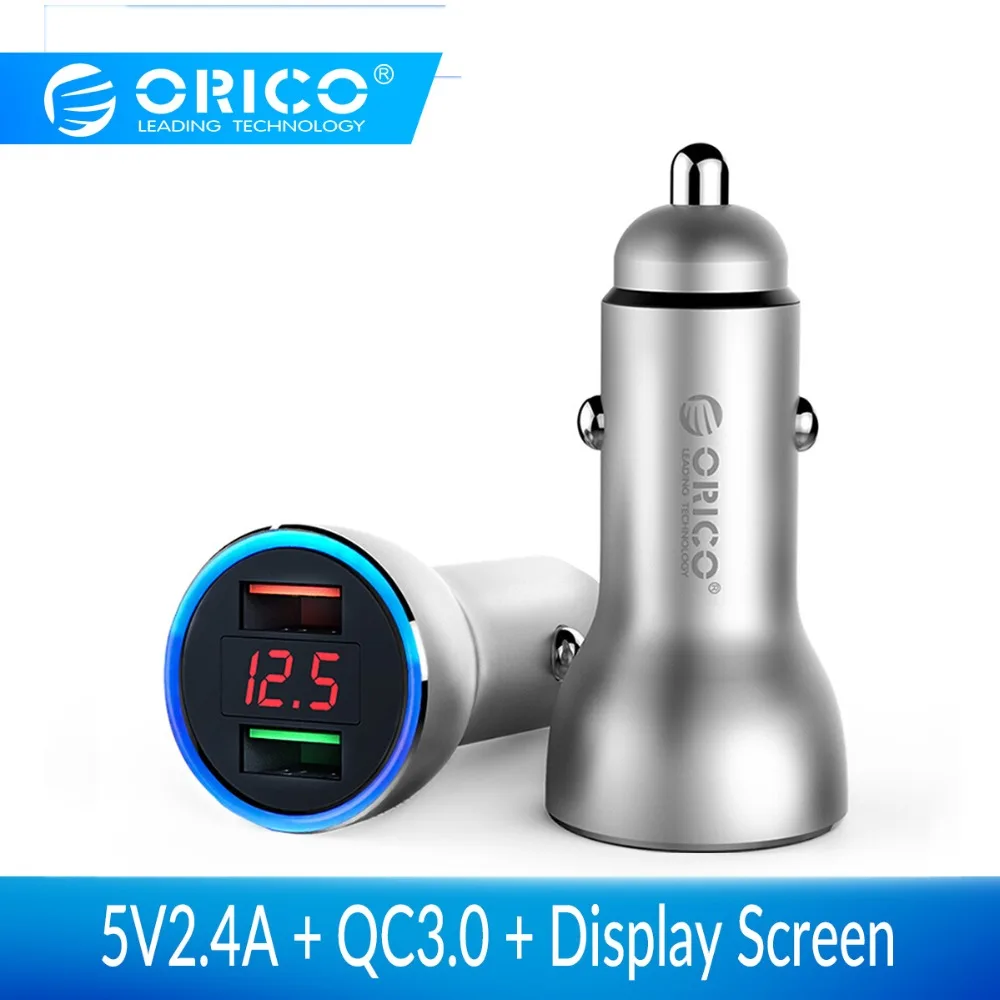 ORICO 30 W شاحن سيارة ثنائي USB سريعة تهمة QC3.0 شاحن USB للهاتف المحمول مع شاشة عرض لسامسونج Xiaomi شاحن الجهاز اللوحي