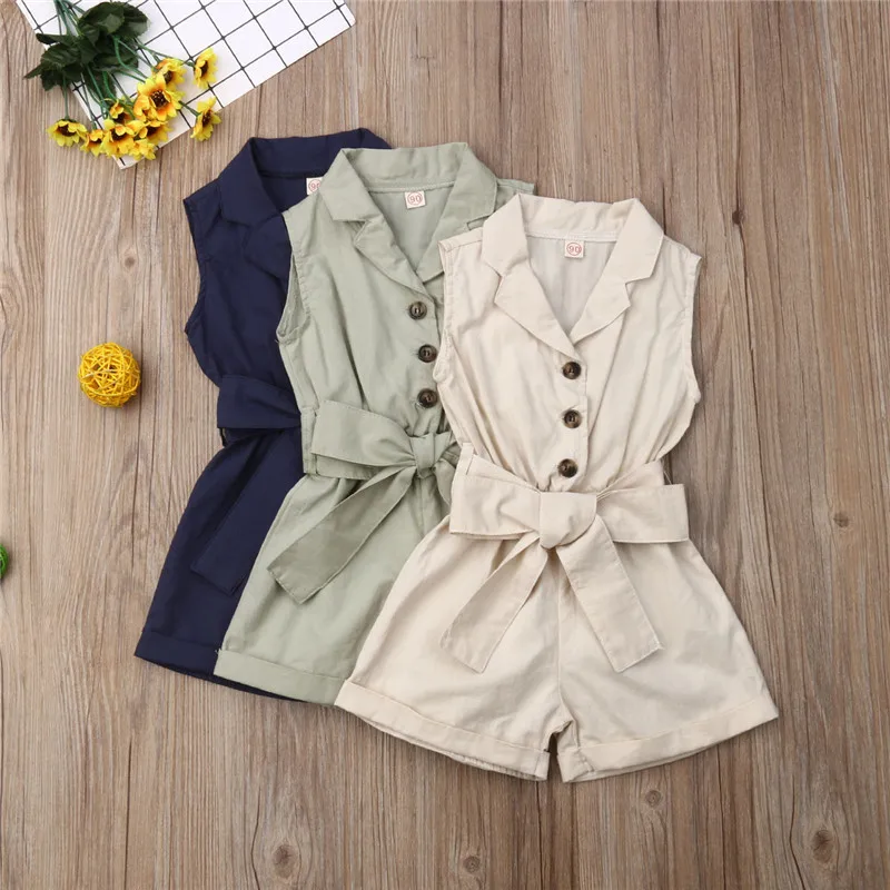

2019 Fashion Kids Baby Girls Clothes Bow-tie Waist Romper Jumpsuit Outfits Sunsuits Children clothing set roupas menina