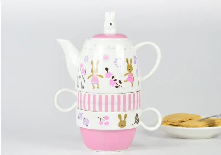 Мультяшный сахарный кролик горшок из двух чашек Керамический чайный сервиз послеобеденный цветочный чай фруктовый чайный ситечко