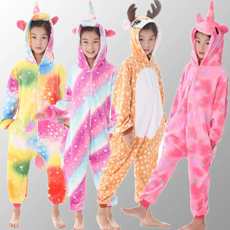 Girls Boys Unicorn Pajamas Sets Stitch Panda Baby Onesie Sleepwear Children Cosplay Animal Onesies for Kids Comic Hooded Pajama