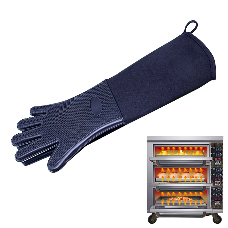 

Silicone Cotton Long Heat Resistant Gloves Waterproof Microwave Oven Antiskid Kitchen Cooking Pot Holder Glove Right Left Use