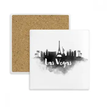 

Las Vegas America Landmark Ink City Painting Square Coaster Cup Mug Holder Absorbent Stone for Drinks 2pcs Gift