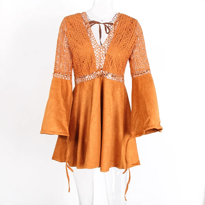 

New Cotton 2019 Summer Solid Dress Women's Beach Styles Butterfly Sleeve Ladies Deep V-neck Party Mini Lace Ball Grown