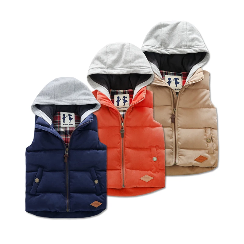 Thickened Boys Vests Baby Boys Hooded Vest Kids Outwear Waistcoat Hood Jacket coletes de inverno Child Sleeveless Jackets