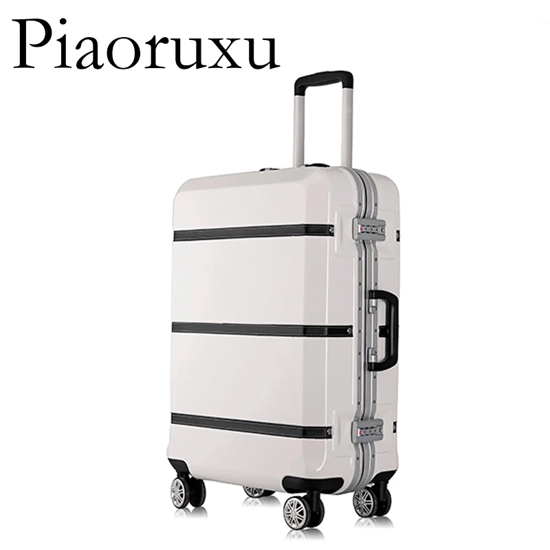 Piaoruxu алюминиевый каркас Спиннер Дорожный чемодан TAS замок носить на винтажный чемодан на колесиках сумка 2" 24" 29 - Цвет: white