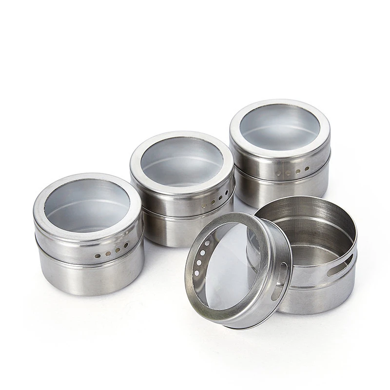

1Set Magnetic Spice Jar Set With Stickers Stainless Steel Spice Salt Tins Spice Storage Container Pepper Seasoning Sprays Tools