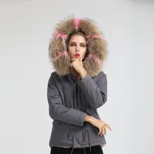 Новое поступление серый Модный натуральный w розовый полосатый воротник енота Повседневный стиль MR MRS теплая парка Eouropen дизайн
