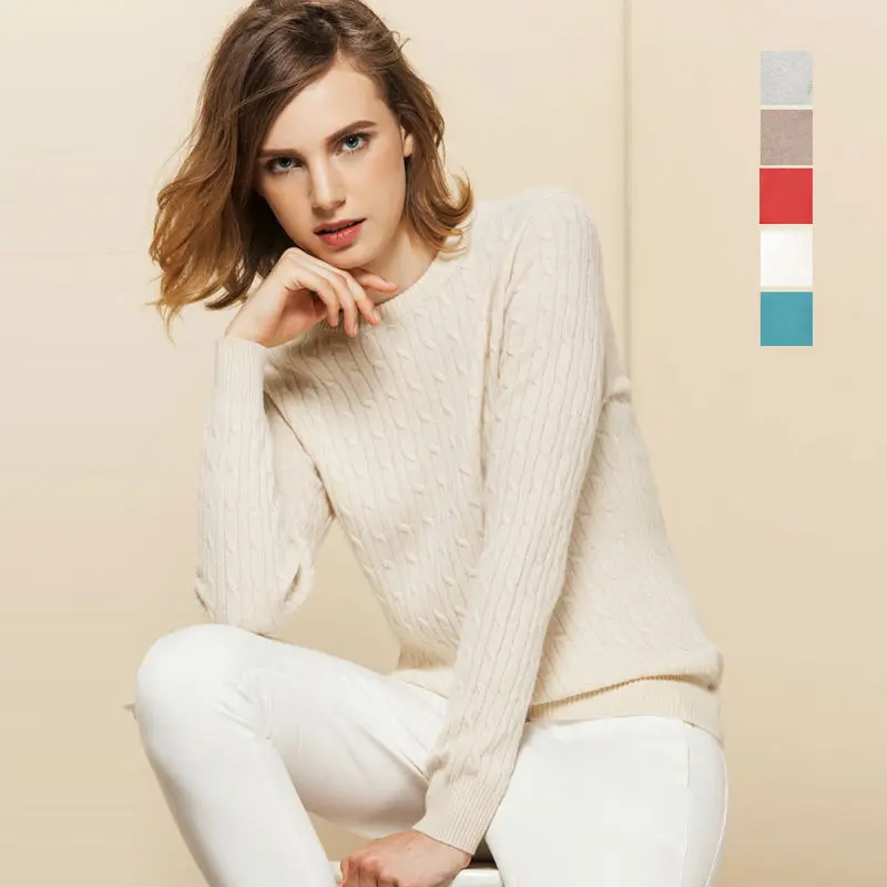 Image 100% CASHMERE women solid PULLOVERS sueter Luxury basic wool Cable knit sweater top pull femme 2015 Fall Winter Brand new